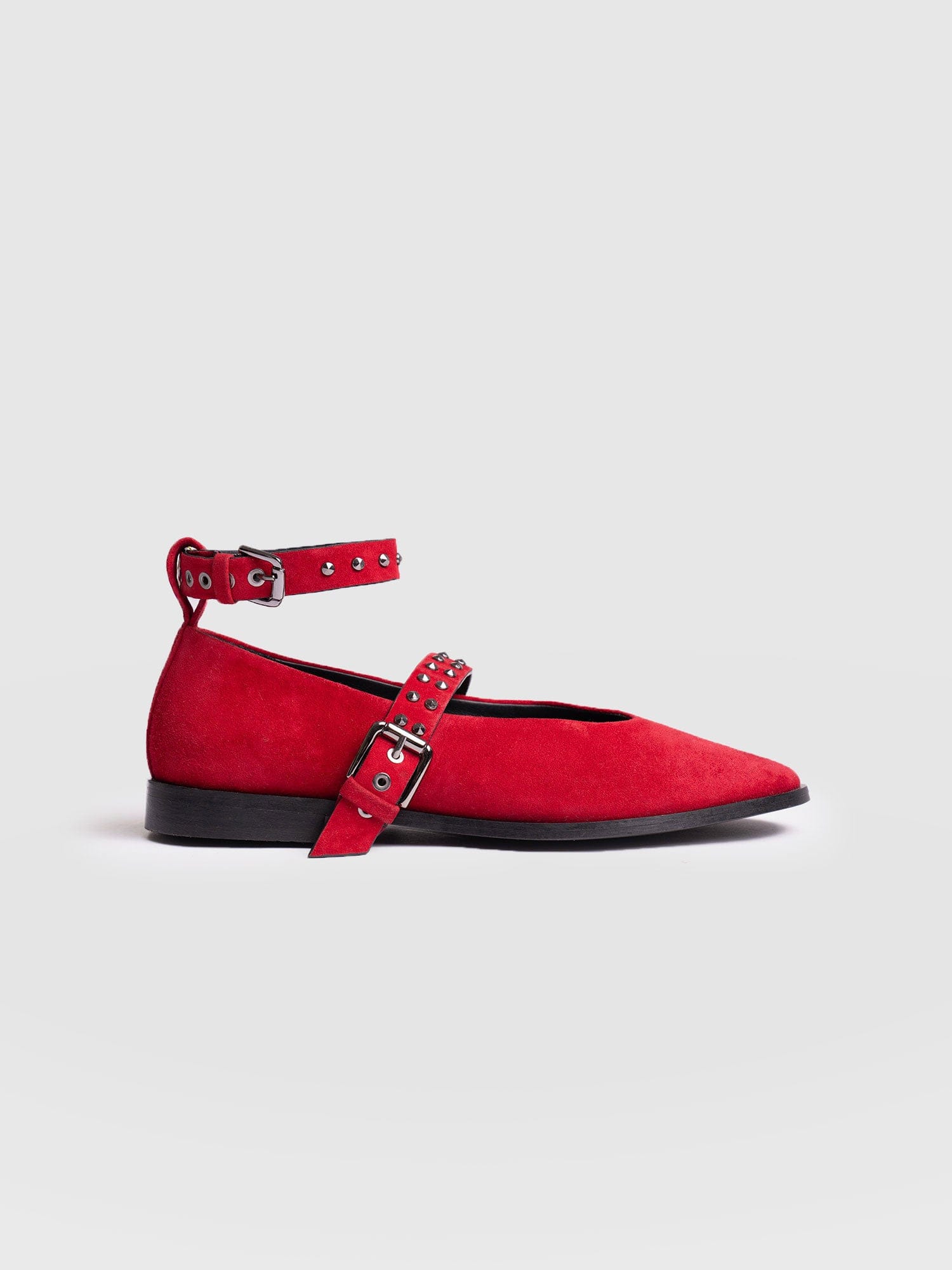 Vega Studded Ballerina Flats - Red Suede - Women's Shoes | Saint + Sofia® EU
